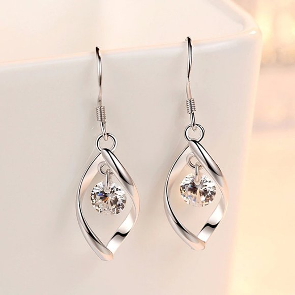 Jewelry - 925 Sterling Silver Diamond Waterdrop Earrings B